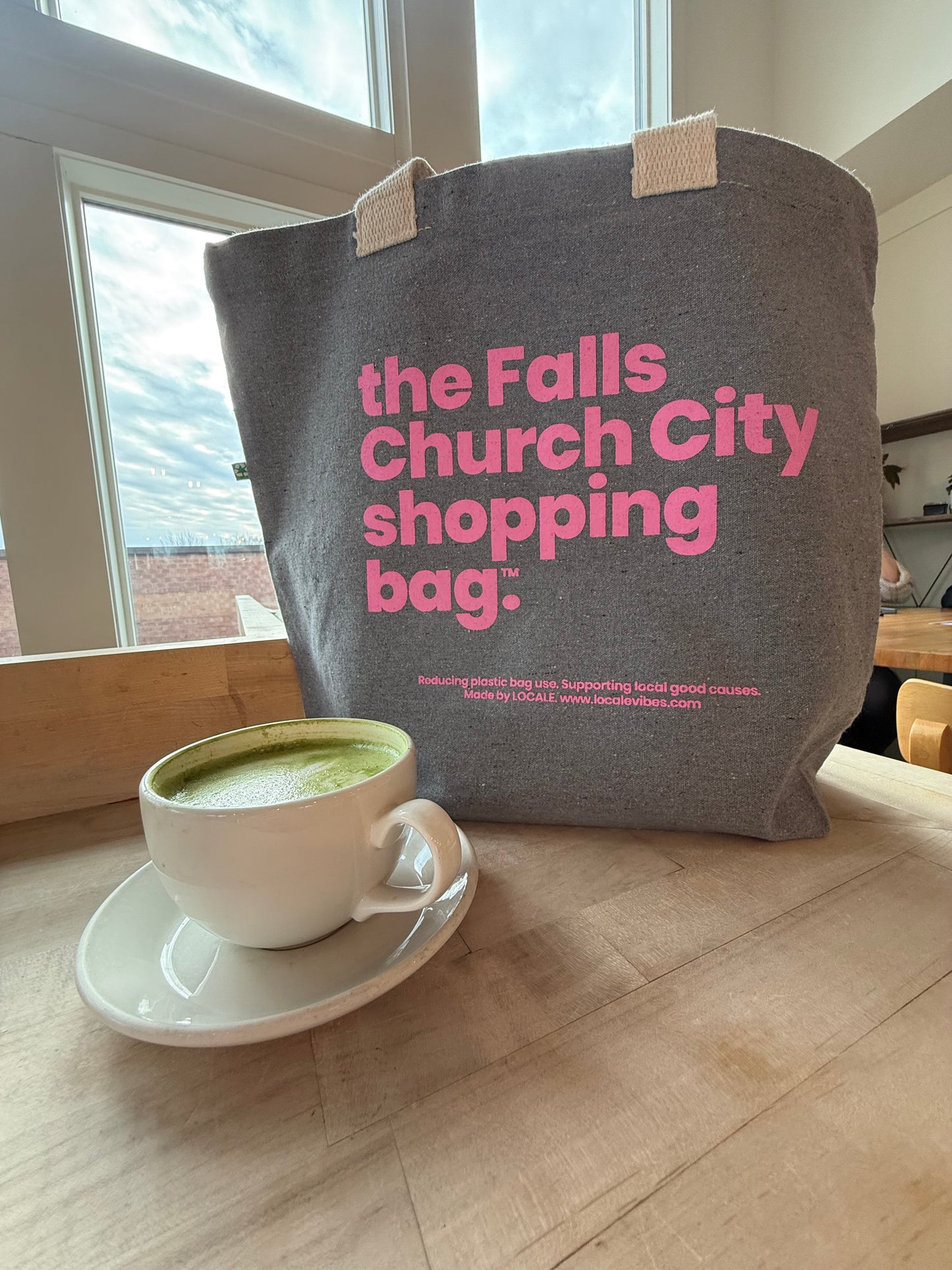 LOCALE Reusable Canvas Tote — Light Ash Grey / Electric Pink — Printed in the USA