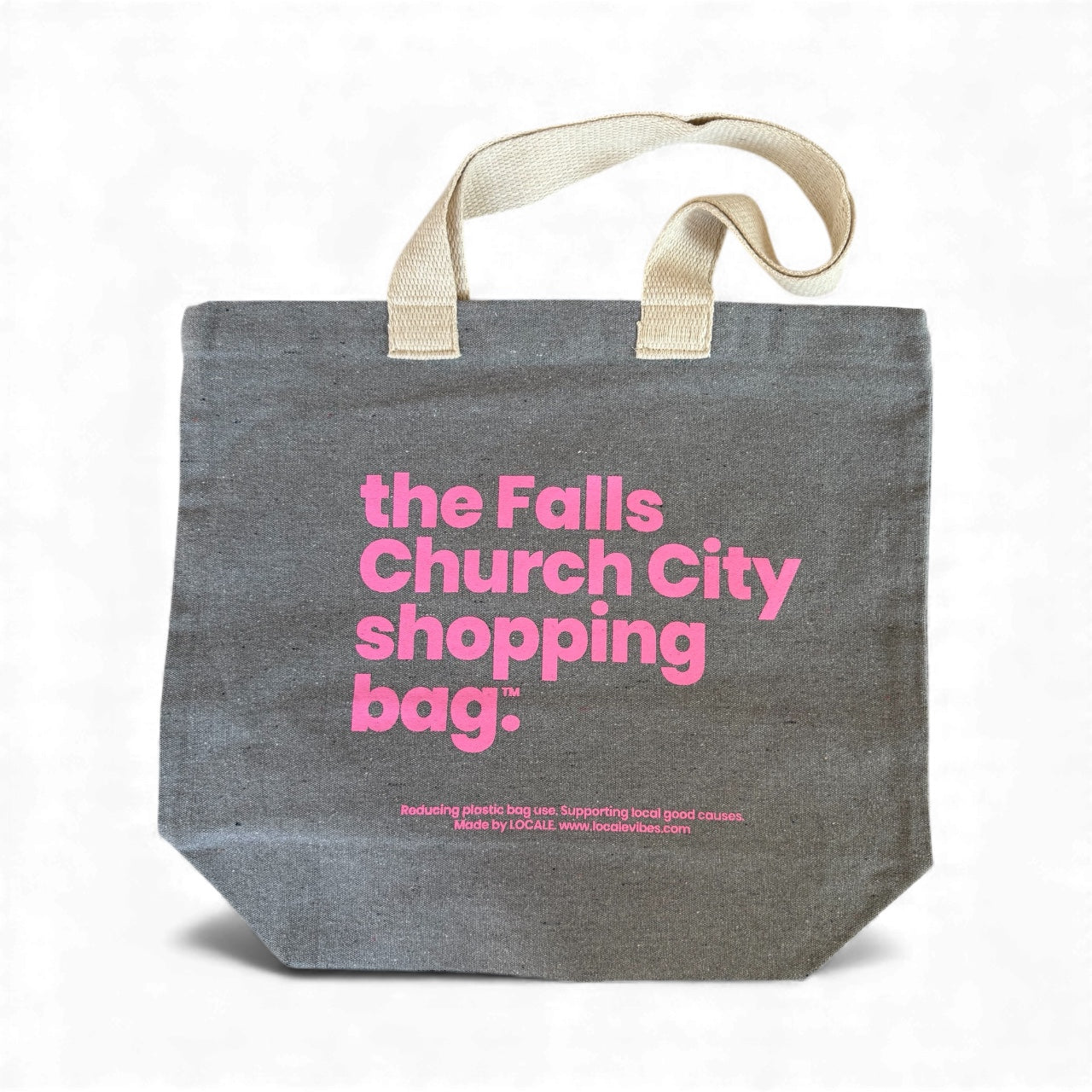 LOCALE Reusable Canvas Tote — Light Ash Grey / Electric Pink — Printed in the USA